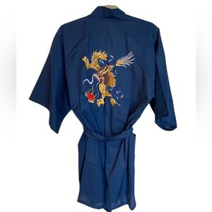 Vintage 60s Daffodil Japanese Dragon Embroidered Kimono Robe